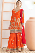 Orange Chinon Suit with Dual Colour Dupatta