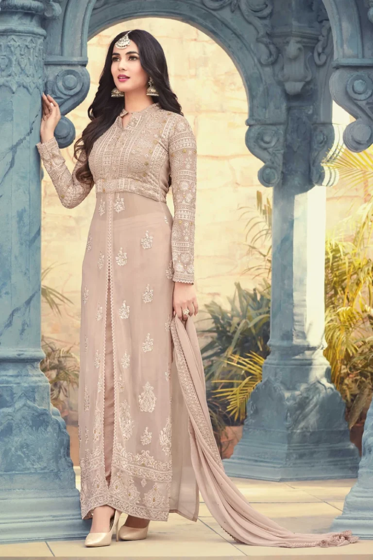 Beige Georgette Anarkali Suit with Zari & Diamond Work