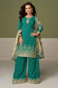 Green Simar Silk Palazzo Suit with Tabi Silk Dupatta