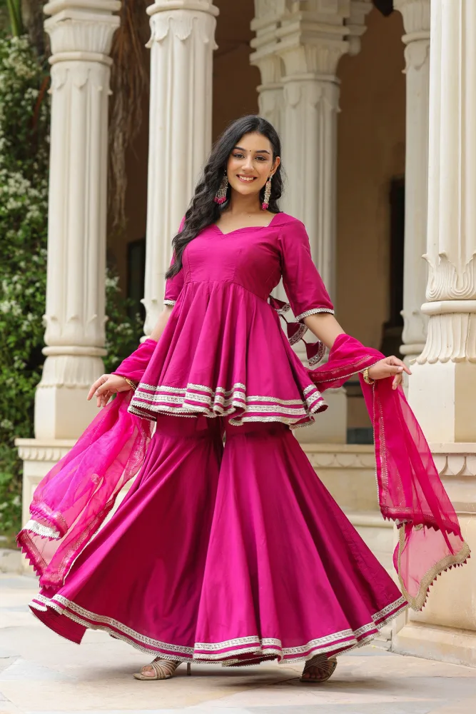 Disco Pink Cotton Silk Sharara Set