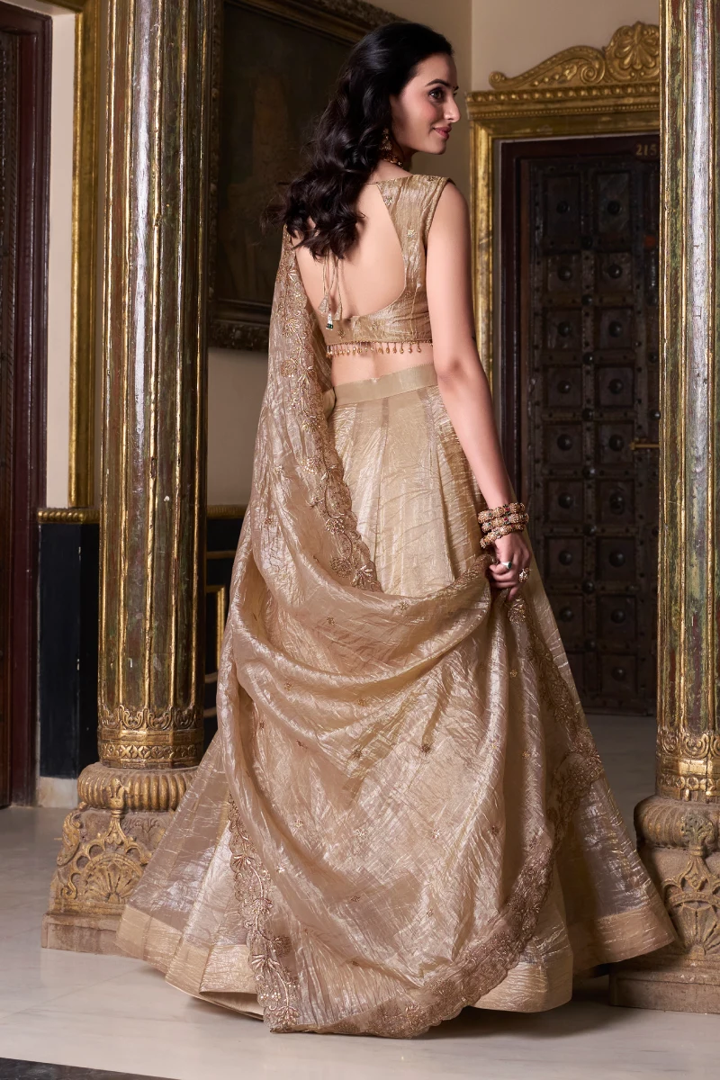 Gold Crush Fabric Lehenga Choli with Dupatta