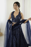 Navy Blue Party wear Net Lehenga Choli
