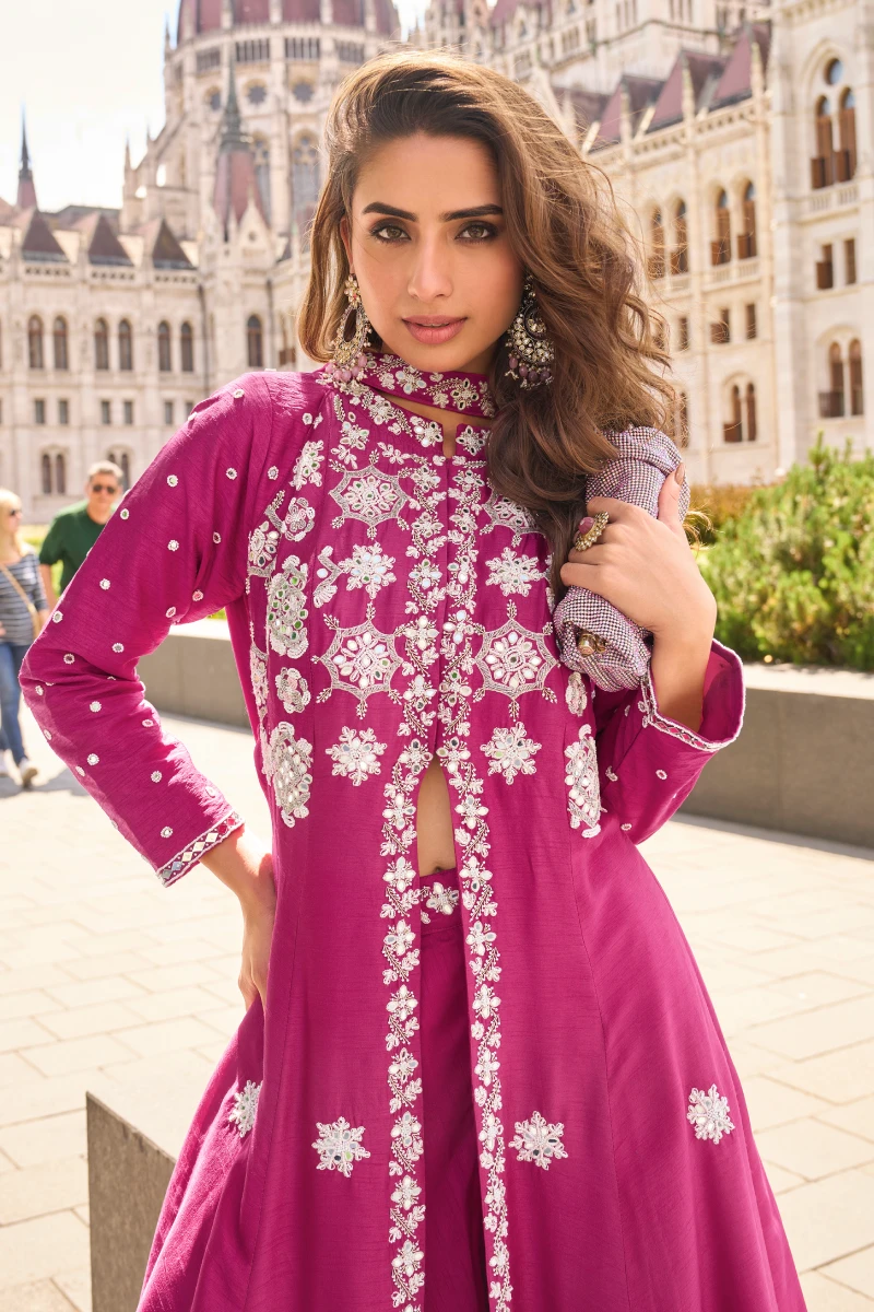 Pink Real Silk Embroidered Palazzo Suit with Dupatta
