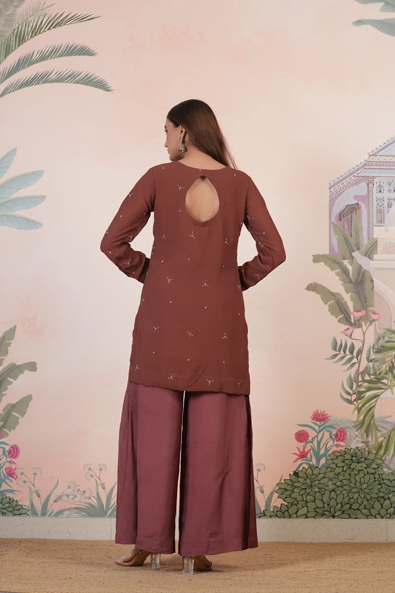 Burnt Cocoa Chikankari Handwork Kurta Set with Dupatta