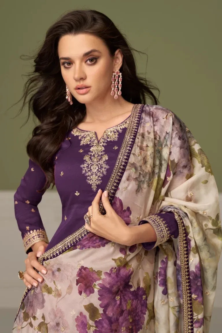 Purple Simar Silk Palazzo Suit with Tabi Silk Dupatta