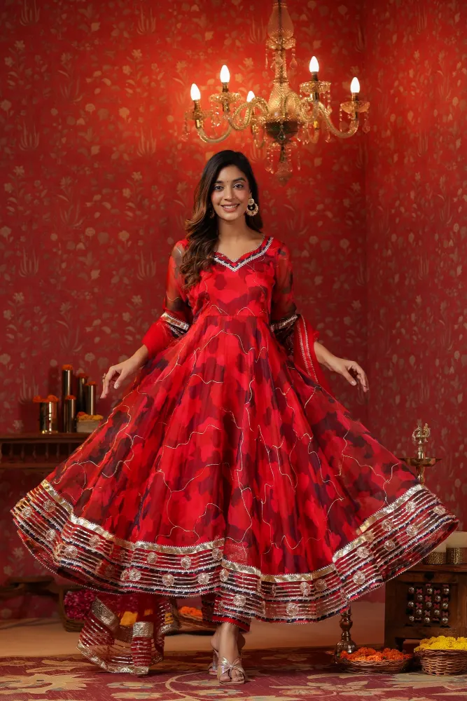 Radical Red Organza Anarkali Suit Set
