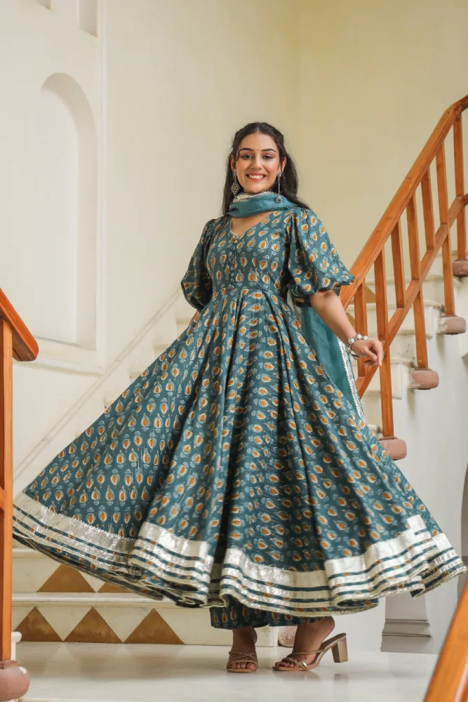 Cutty Sark Blue Cotton Anarkali Suit Set