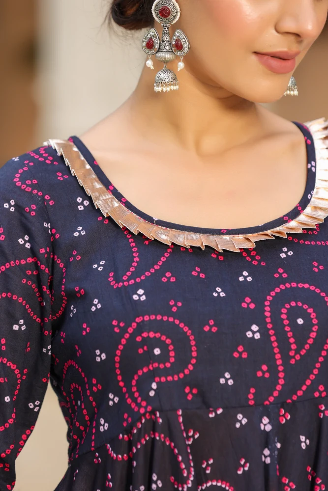 Mulberry Blue Bandhani Cotton Sharara Set