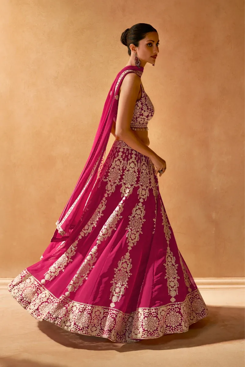 Pink Georgette Lehenga Set with Embroidery & Sequins Work