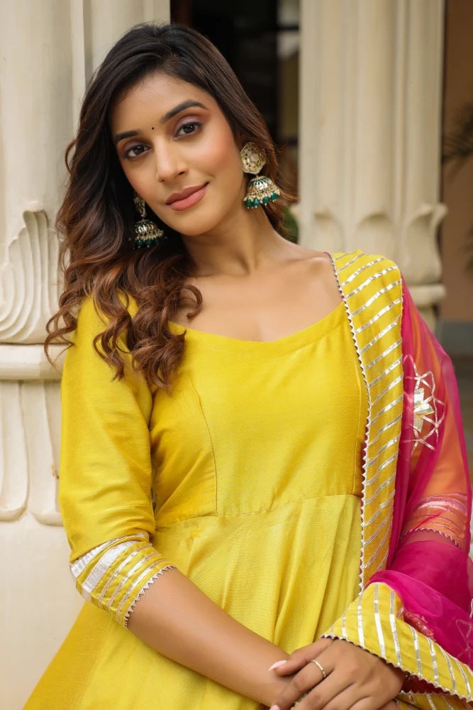 Ronchi Yellow Cotton Silk Sharara Set