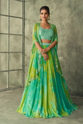 Green Art Silk Mirror Work Lehenga Set