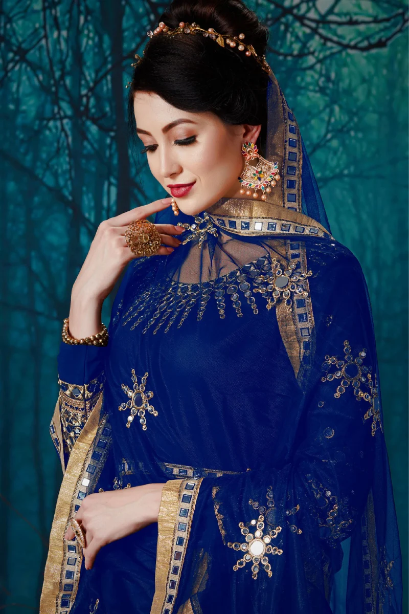 Blue Georgette Churidar Anarkali Suit