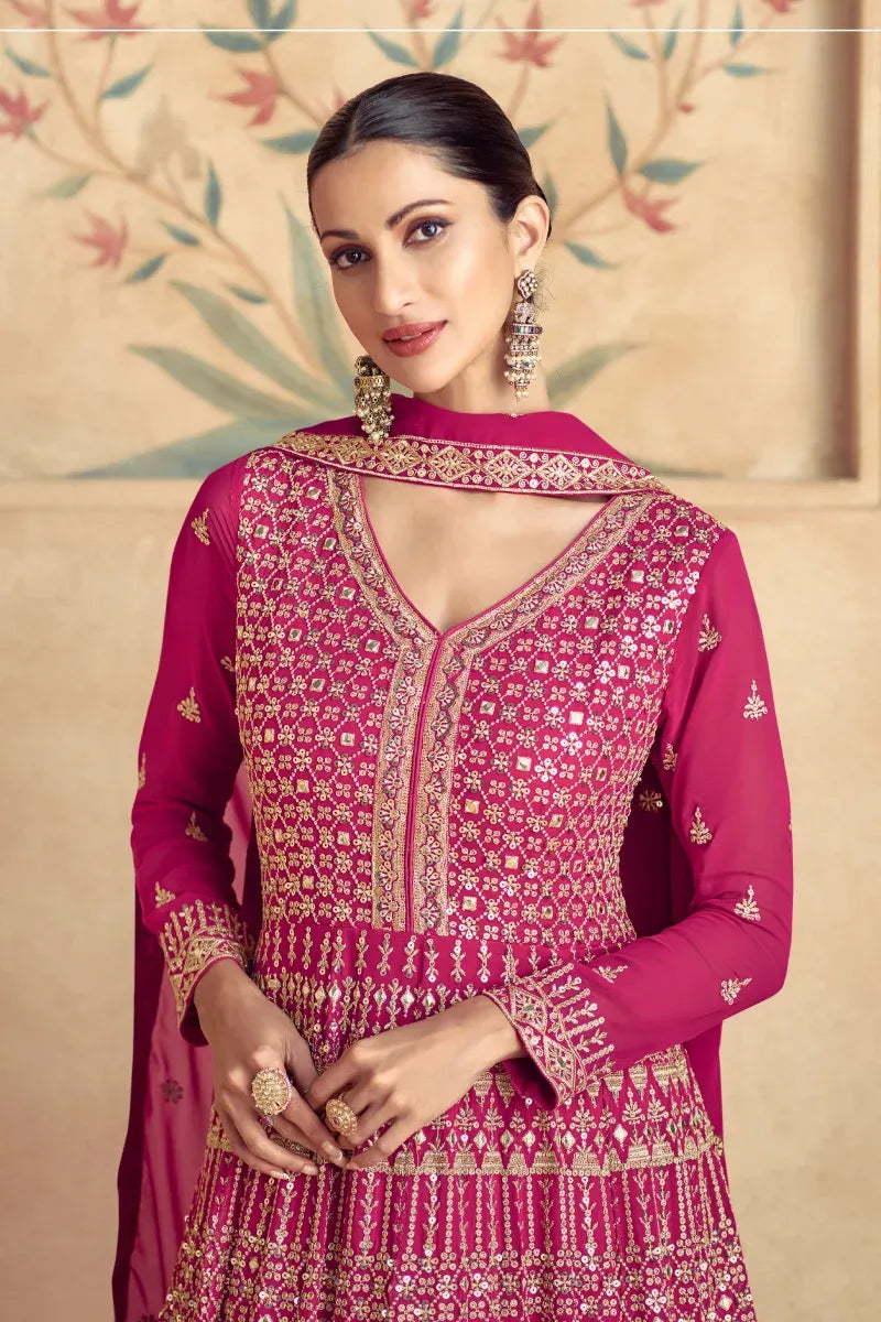Pink Georgette Gown with Embroidery & Sequins