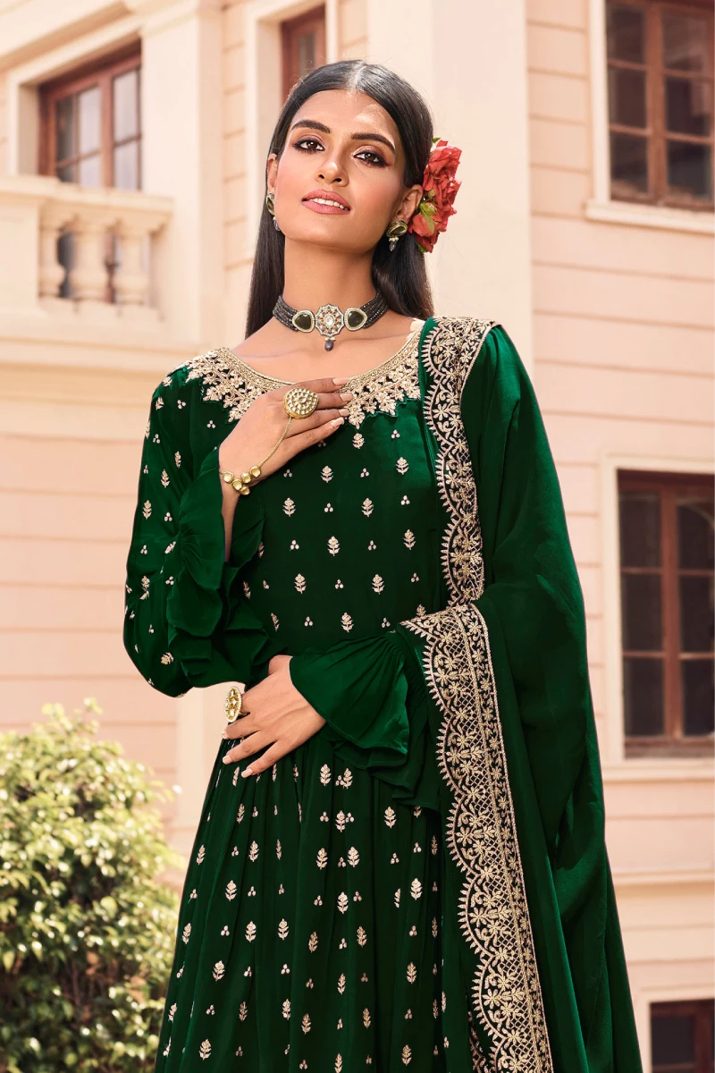 Green Georgette Anarkali Sharara Suit