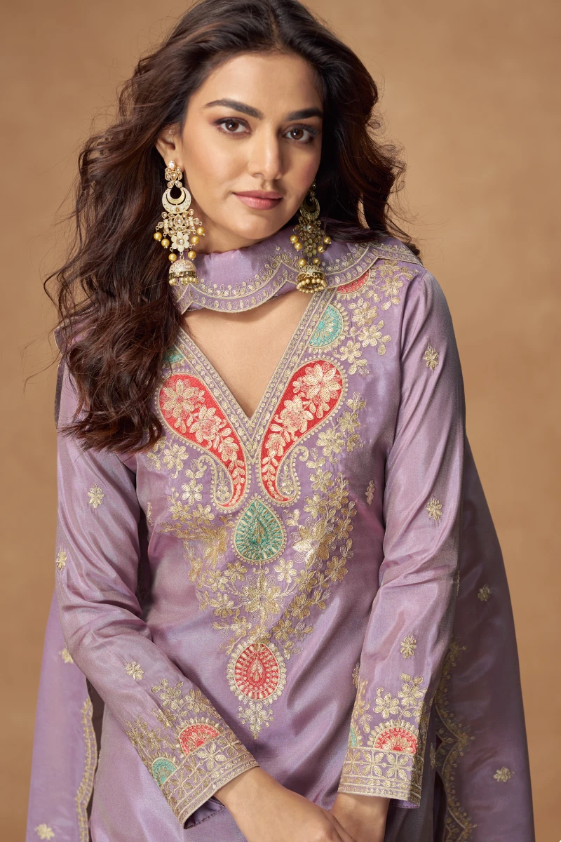 Violet Simar Silk Embroidered Palazzo Suit with Dupatta