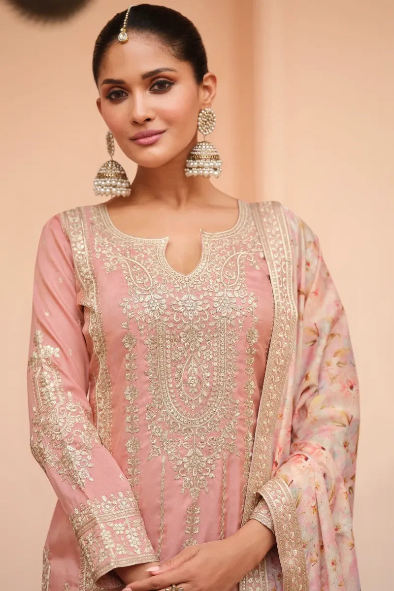 Pink Simar Silk Palazzo Suit with Dupatta