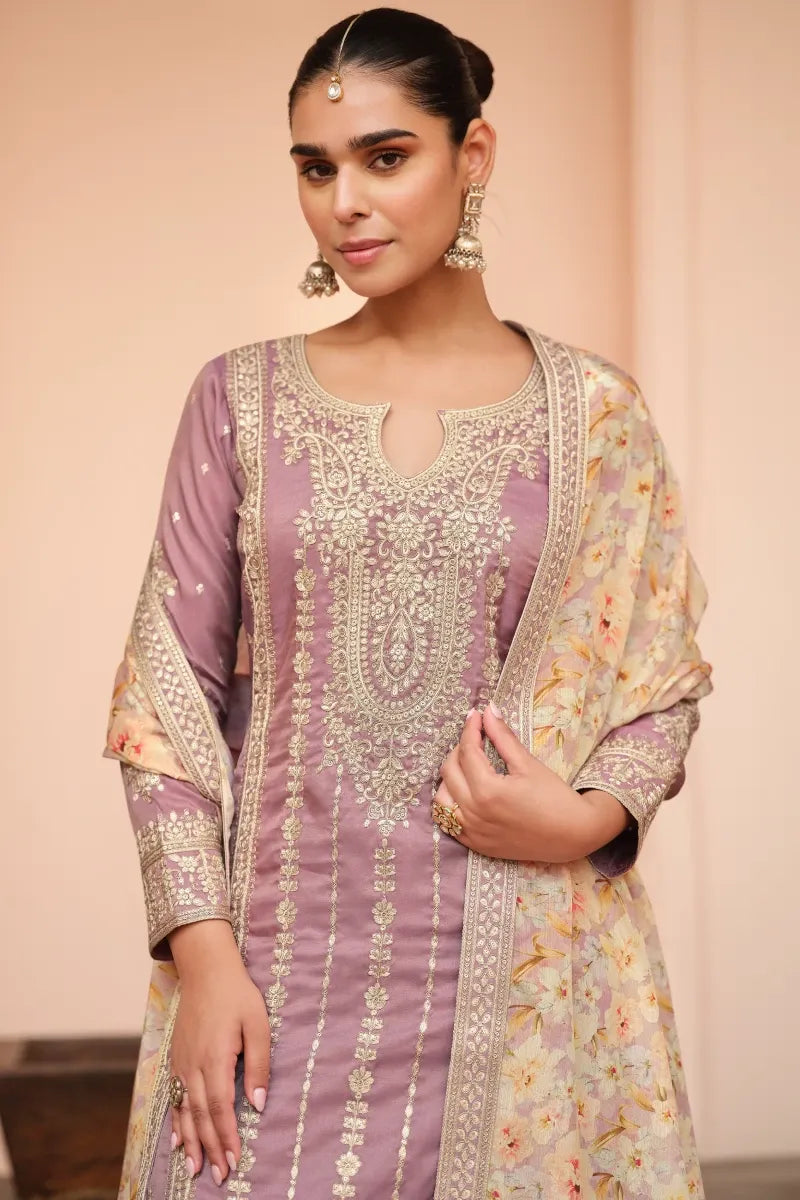 Lavendar Simar Silk Palazzo Suit with Dupatta
