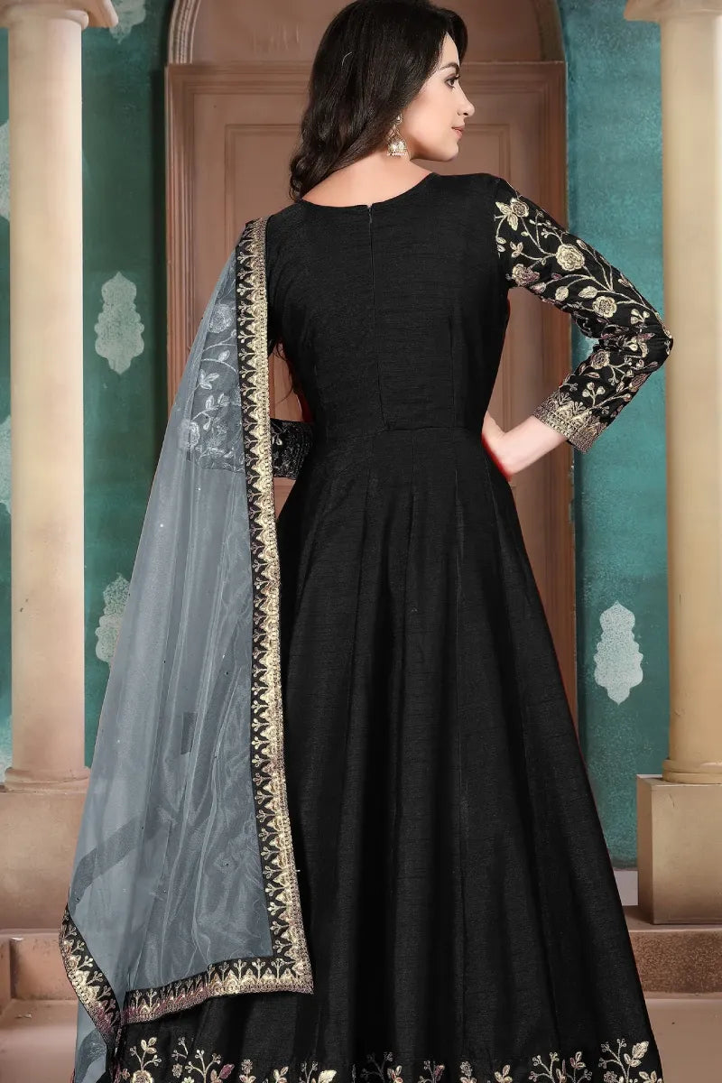 Black Adda Silk Sequins Embroidered Anarkali Suit