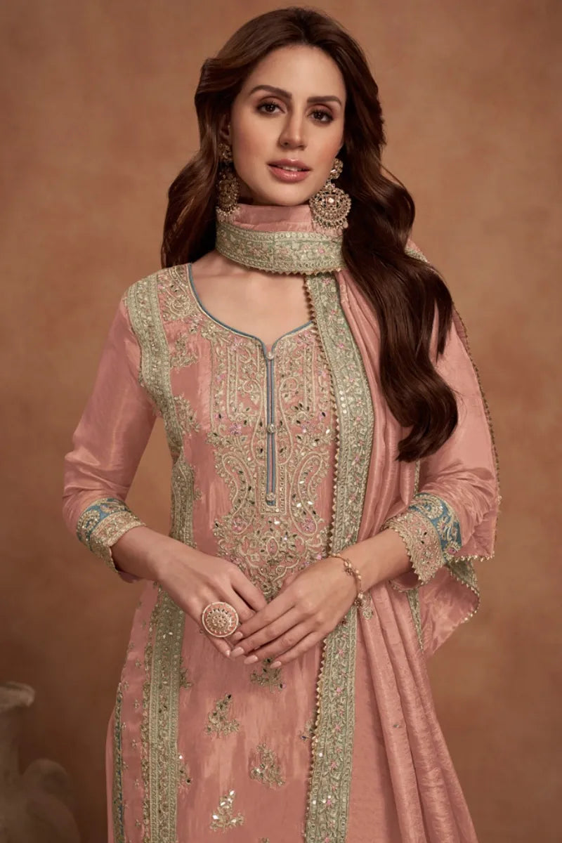 Gajari Vichitra Silk Embroidered Palazzo Suit with Zari & Sequins