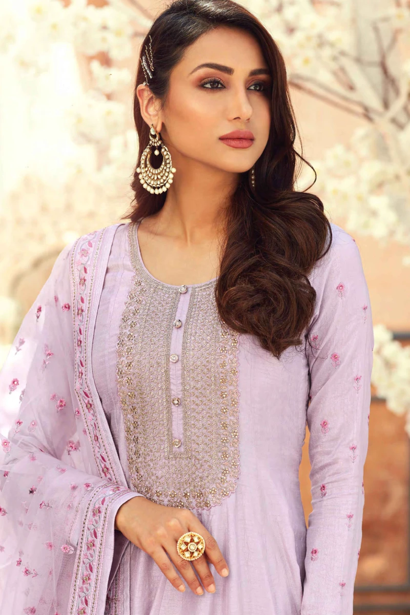 Lavender Art Silk Anarkali Suit with Churidar