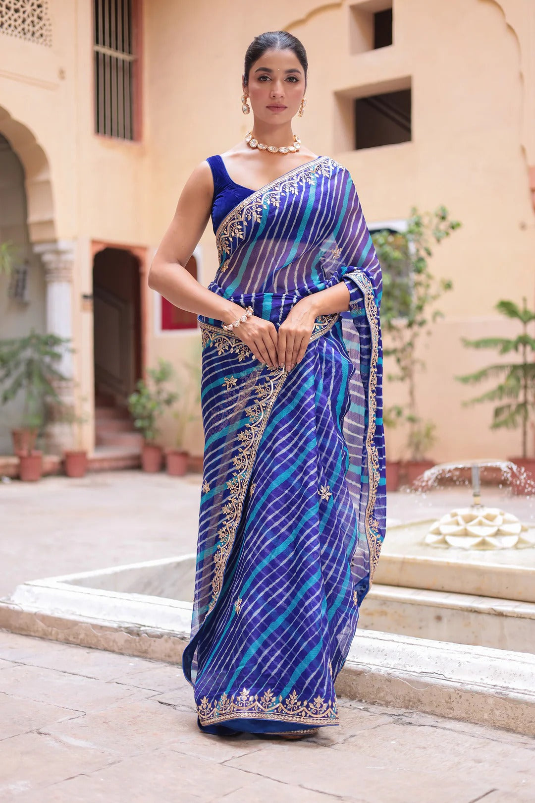 Leheriya Kota Doria Saree with Gota Patti work