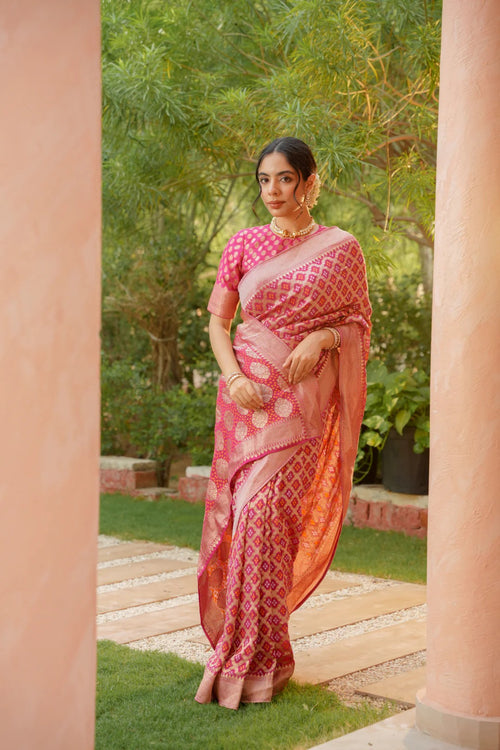 Power loom Bandhej Look Saree