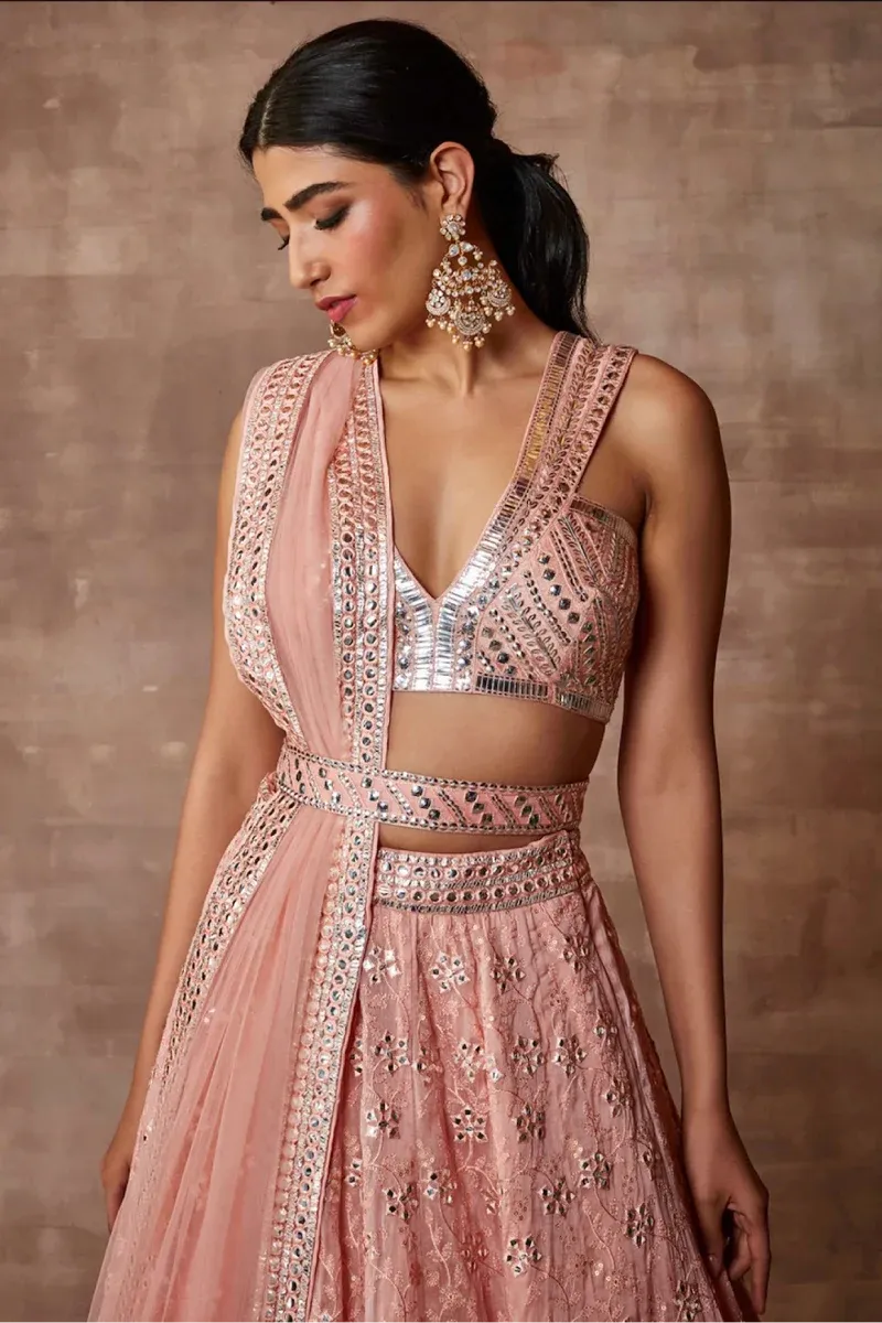 Pink Organza Lehenga Set with Embroidery & Sequins Work
