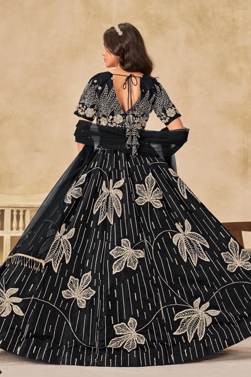 Black Art Silk Embroidered Lehenga Set