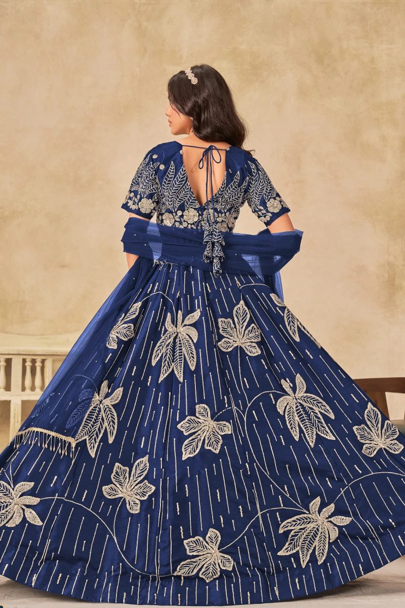 Blue Art Silk Embroidered Lehenga Set