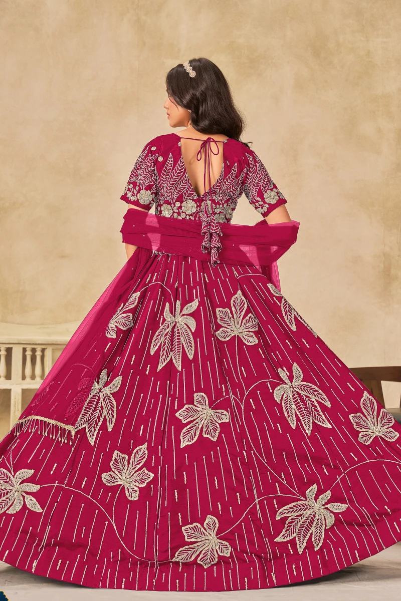 Red Art Silk Embroidered Lehenga Set