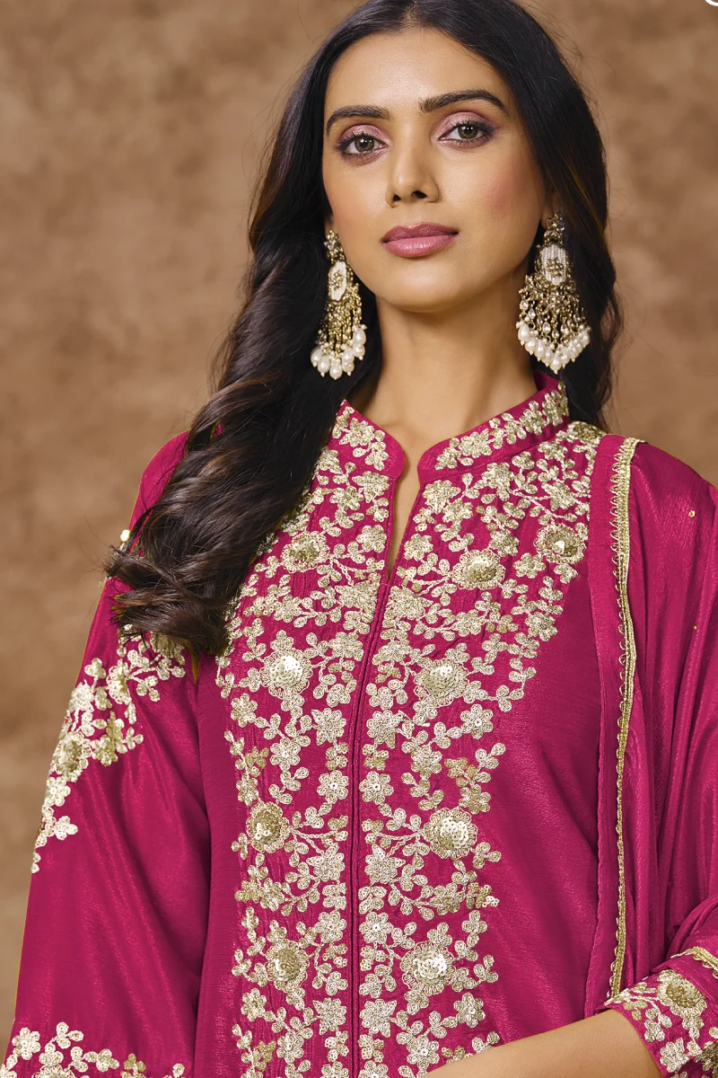 Pink Chinon Jacket Style Top with Palazzo