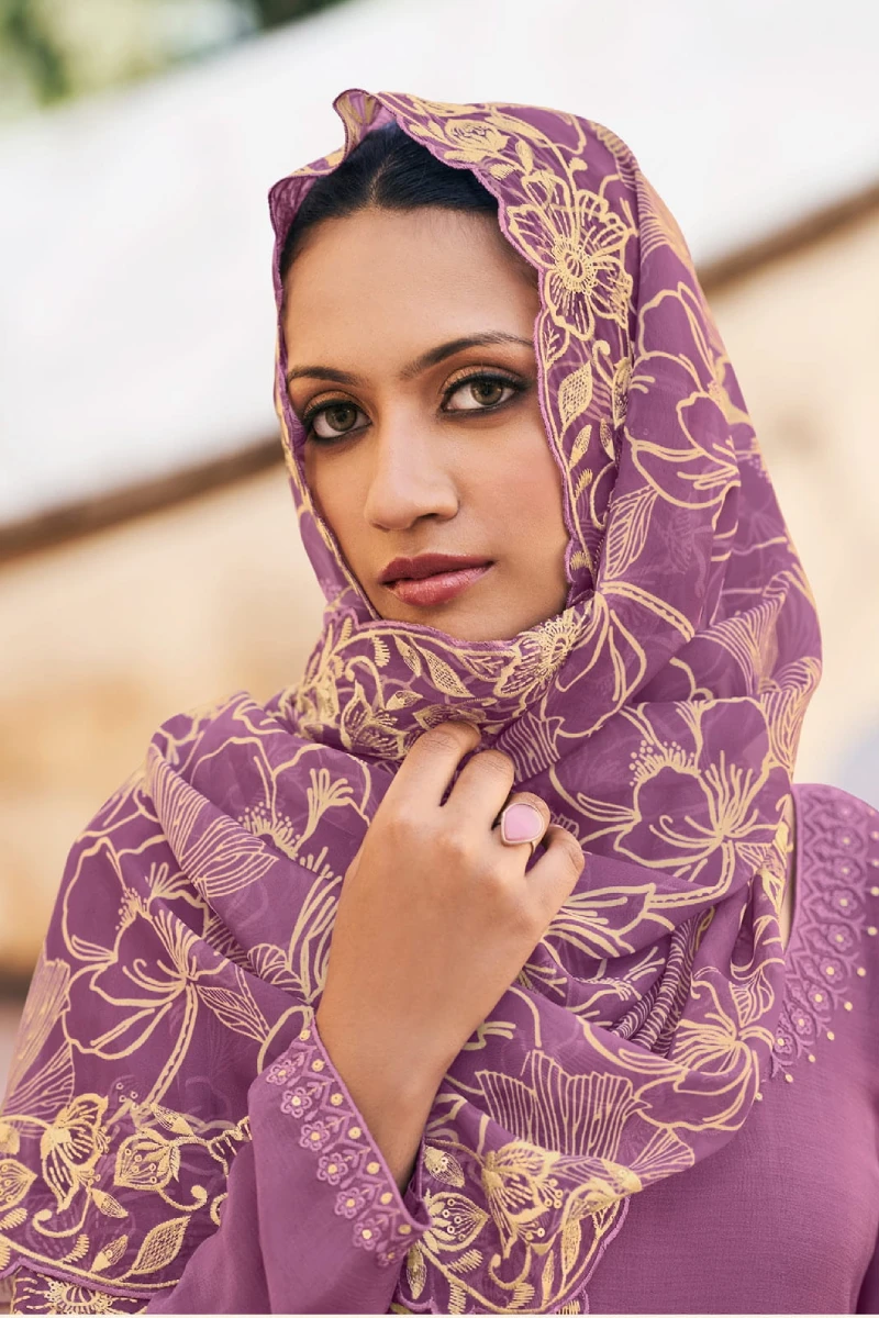 Violet Chinon Embroidered Palazzo Suit with Dupatta