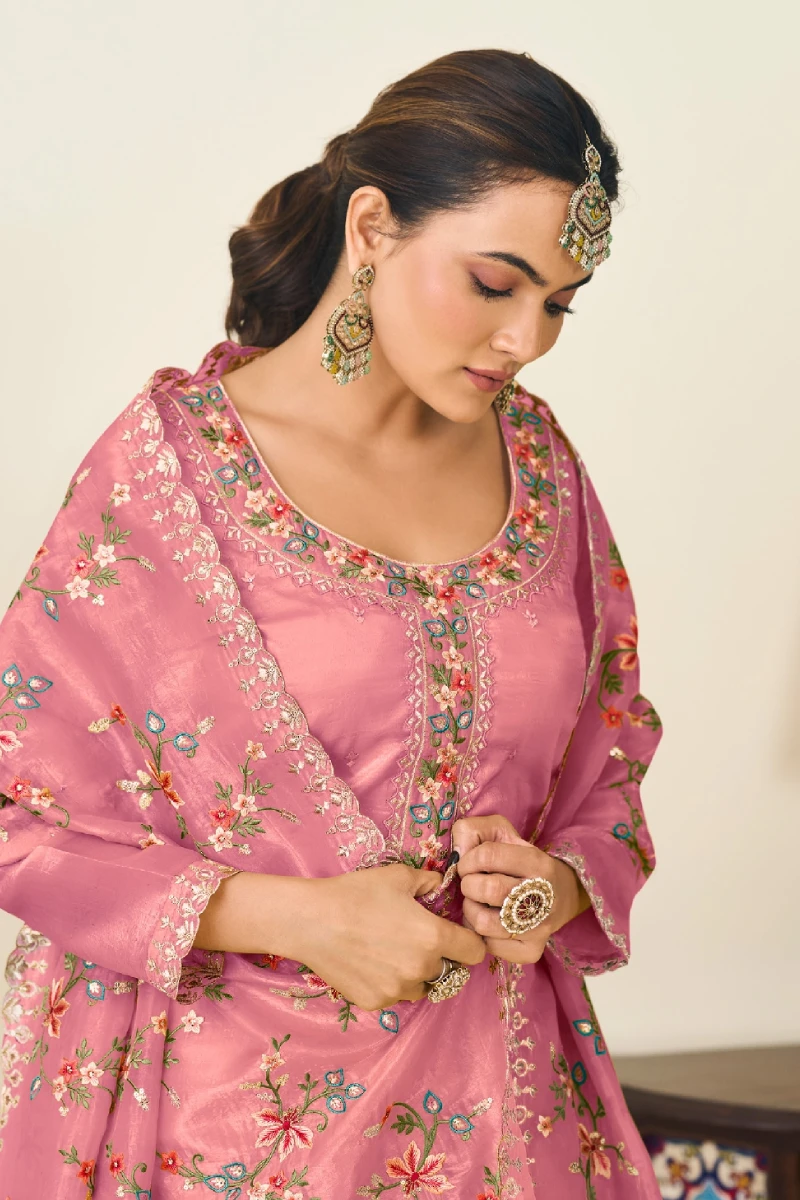 Pink Crush Silk Embroidered Salwar Suit with Premium Dupatta