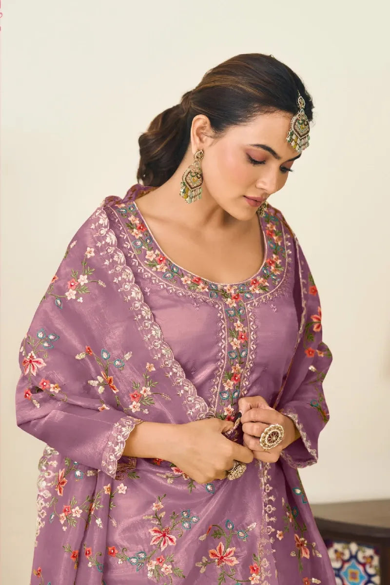 Violet Crush Silk Embroidered Salwar Suit with Premium Dupatta