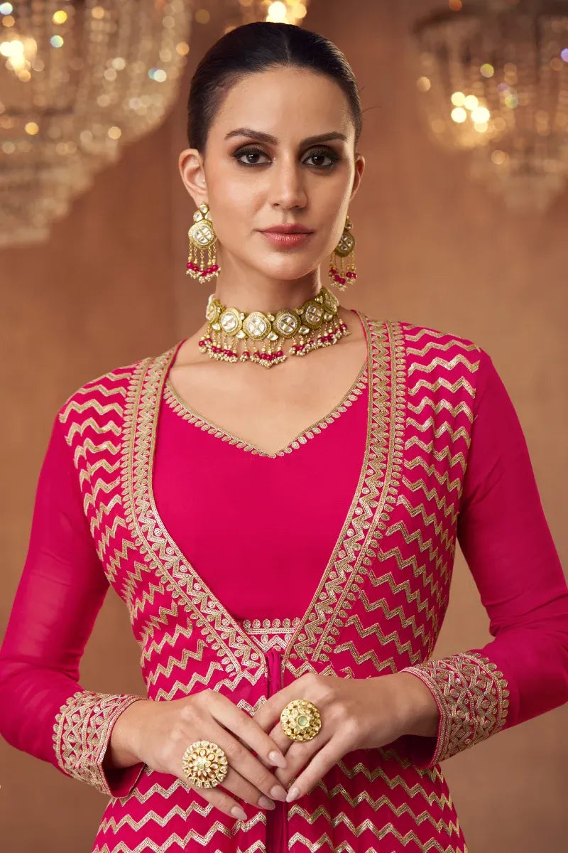 Pink Georgette Blouse Lehenga Set