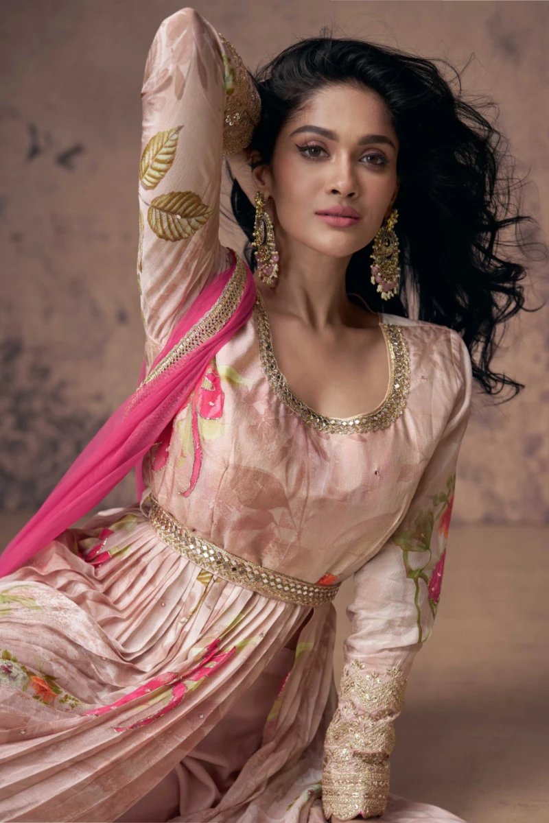 Pink Georgette Anarkali Suit with Pant