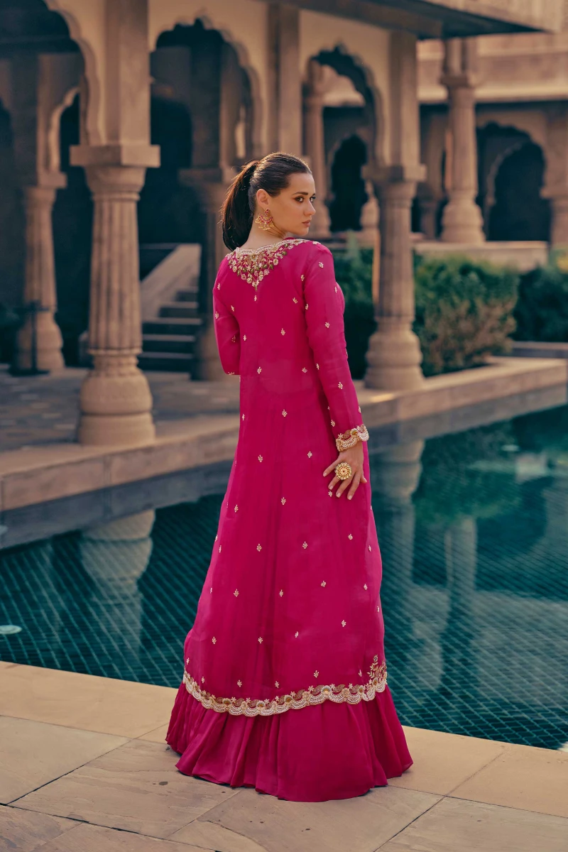 Pink Chinnon Silk Lehenga Set with Embroidery & Sequins Work