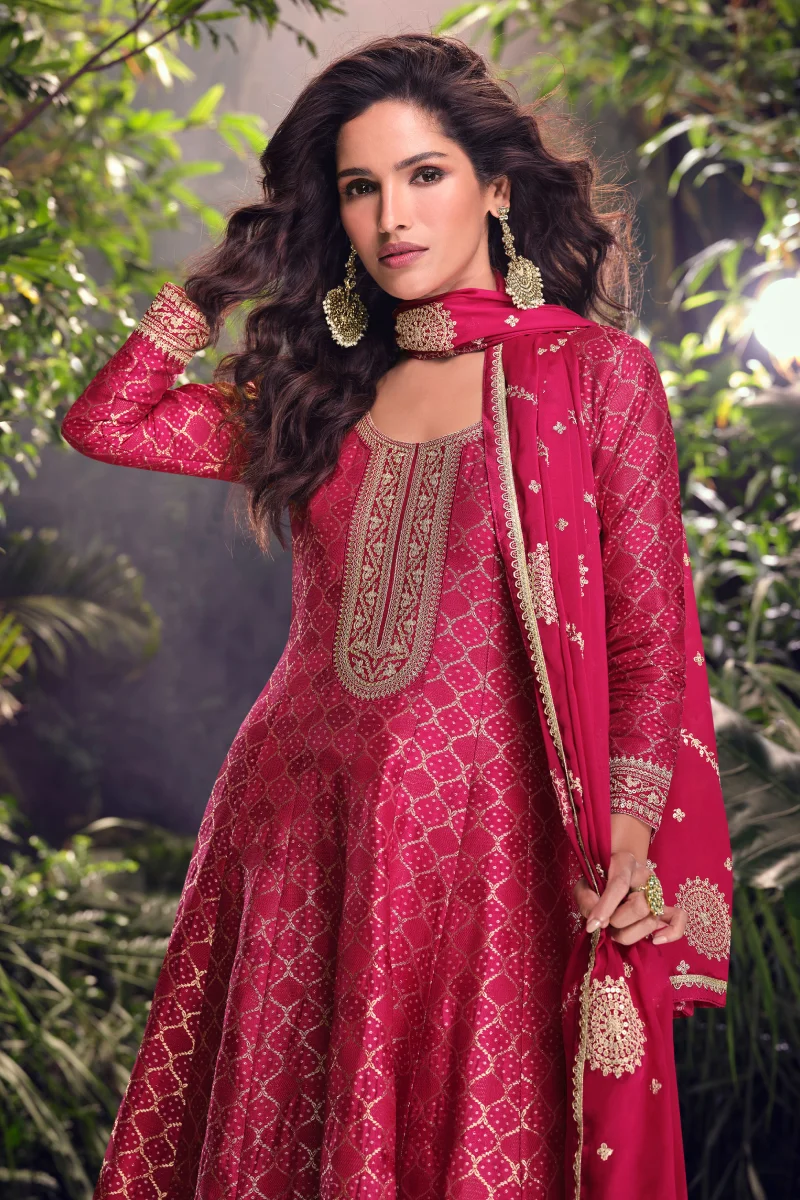 Pink Jacquard Silk Embroidered Palazzo Suit