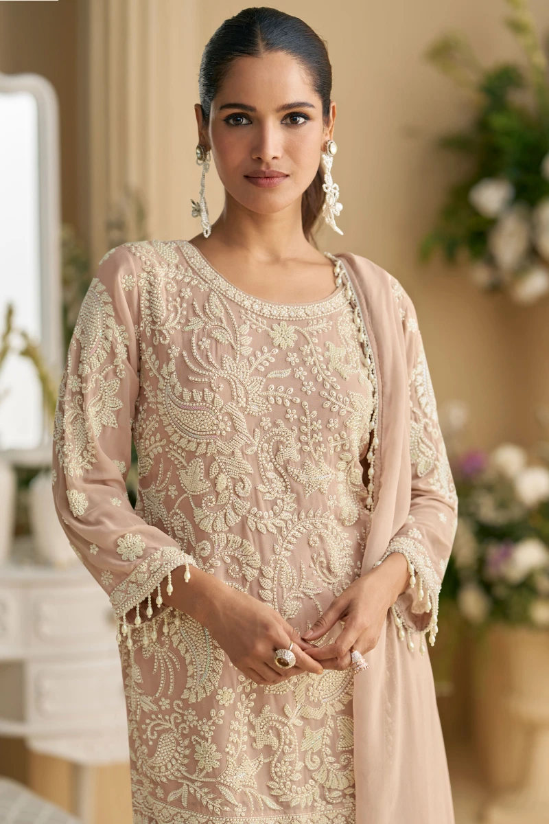 Pastel Mauve Embroidered Straight Kurti Set with Pant and Dupatta