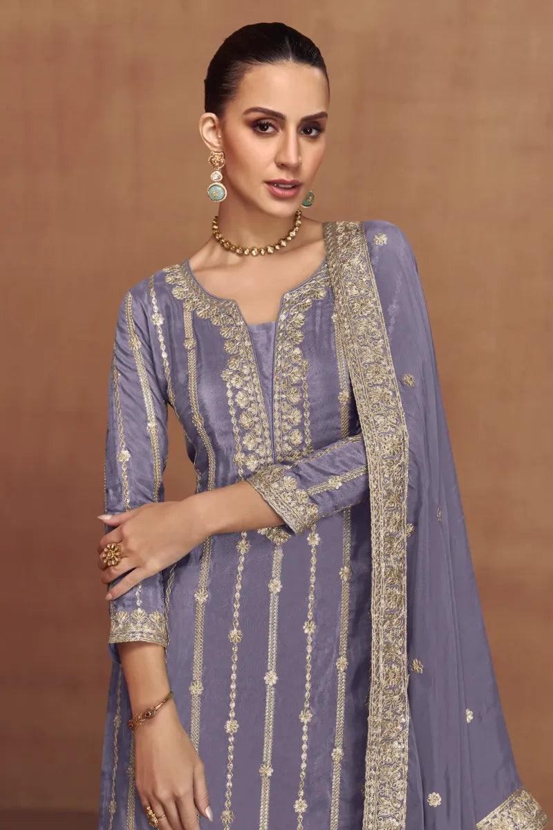 Violet Simar Silk Palazzo Suit with Dupatta