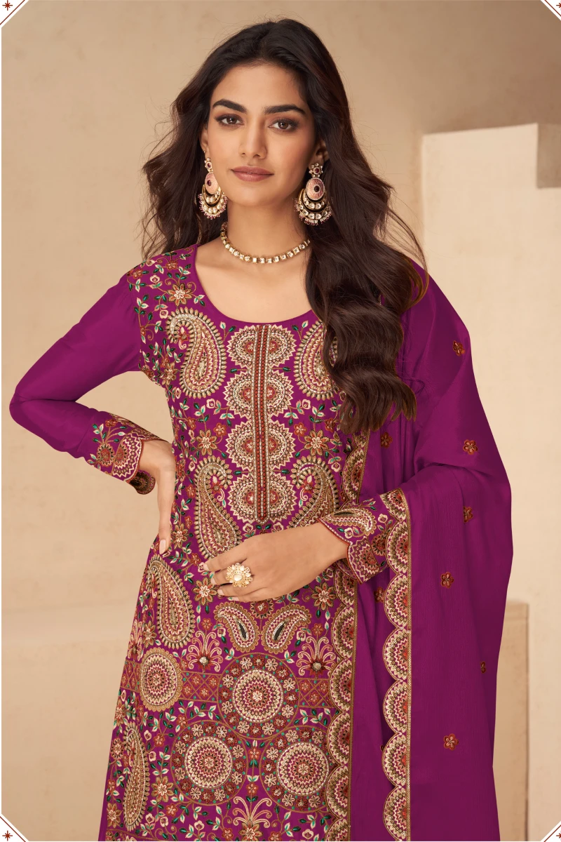 Pink Chinon Palazzo Suit with Dupatta
