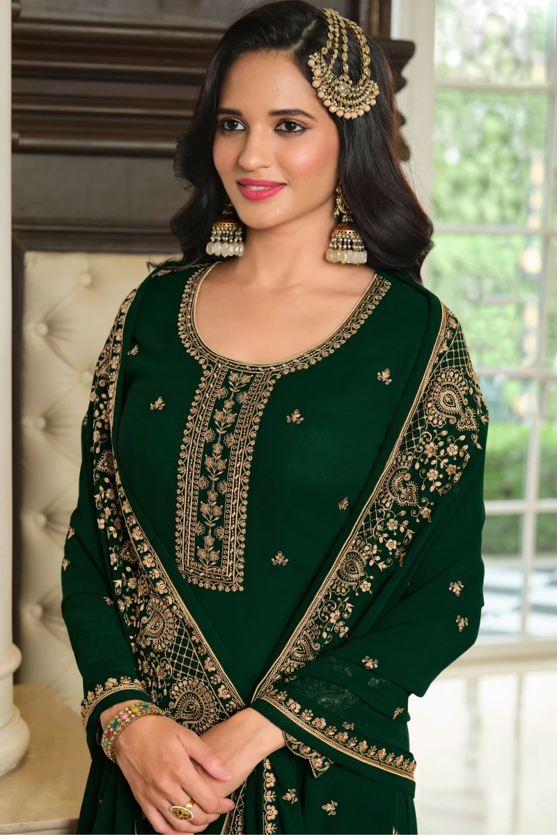 Green Georgette Straight Palazzo Suit