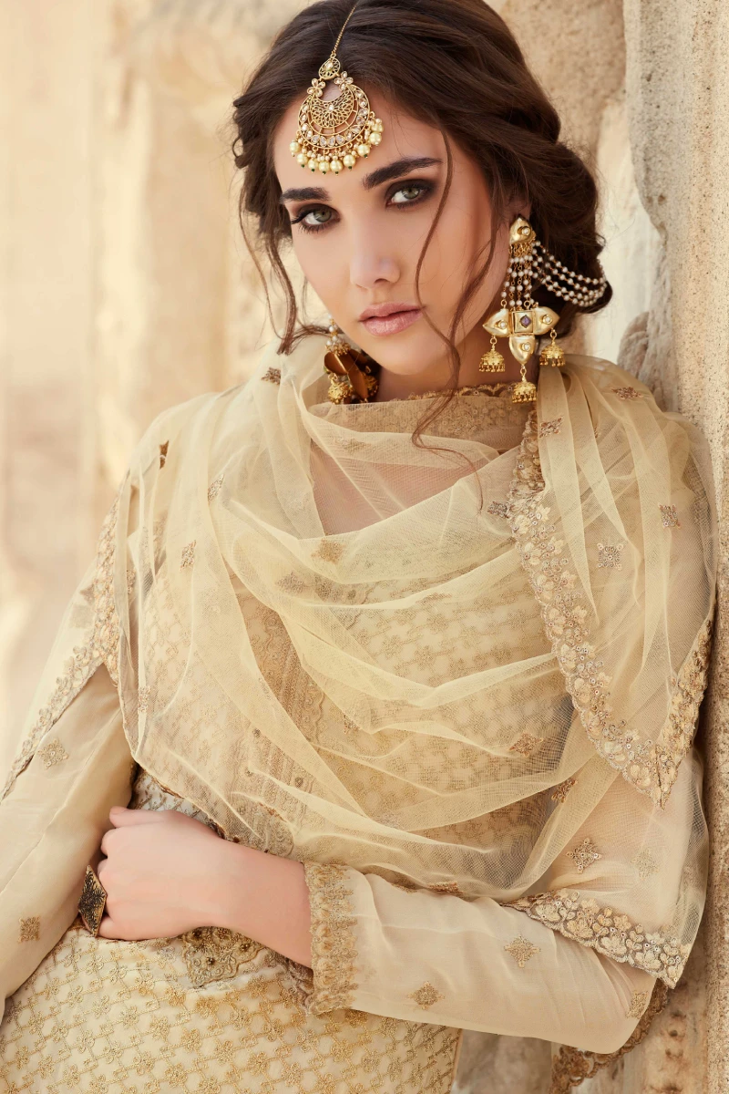 Cream Georgette Straight Palazzo Suit