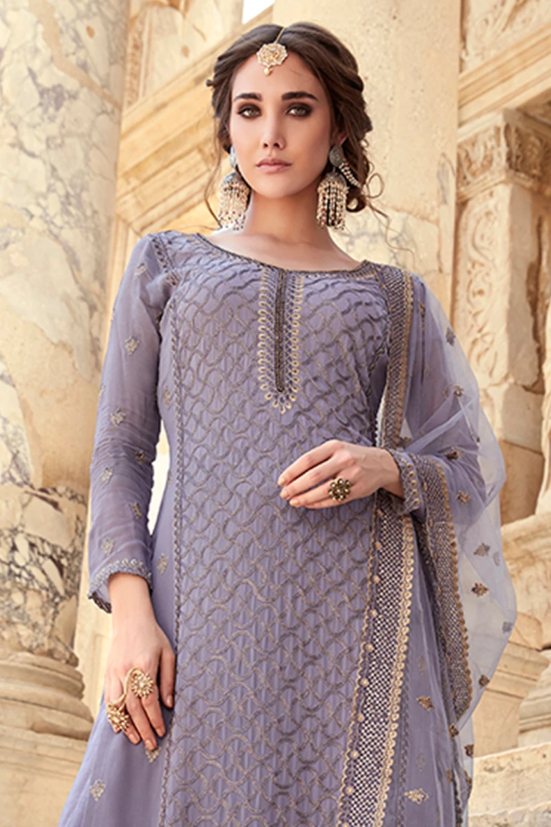Lilac Georgette Straight Palazzo Suit