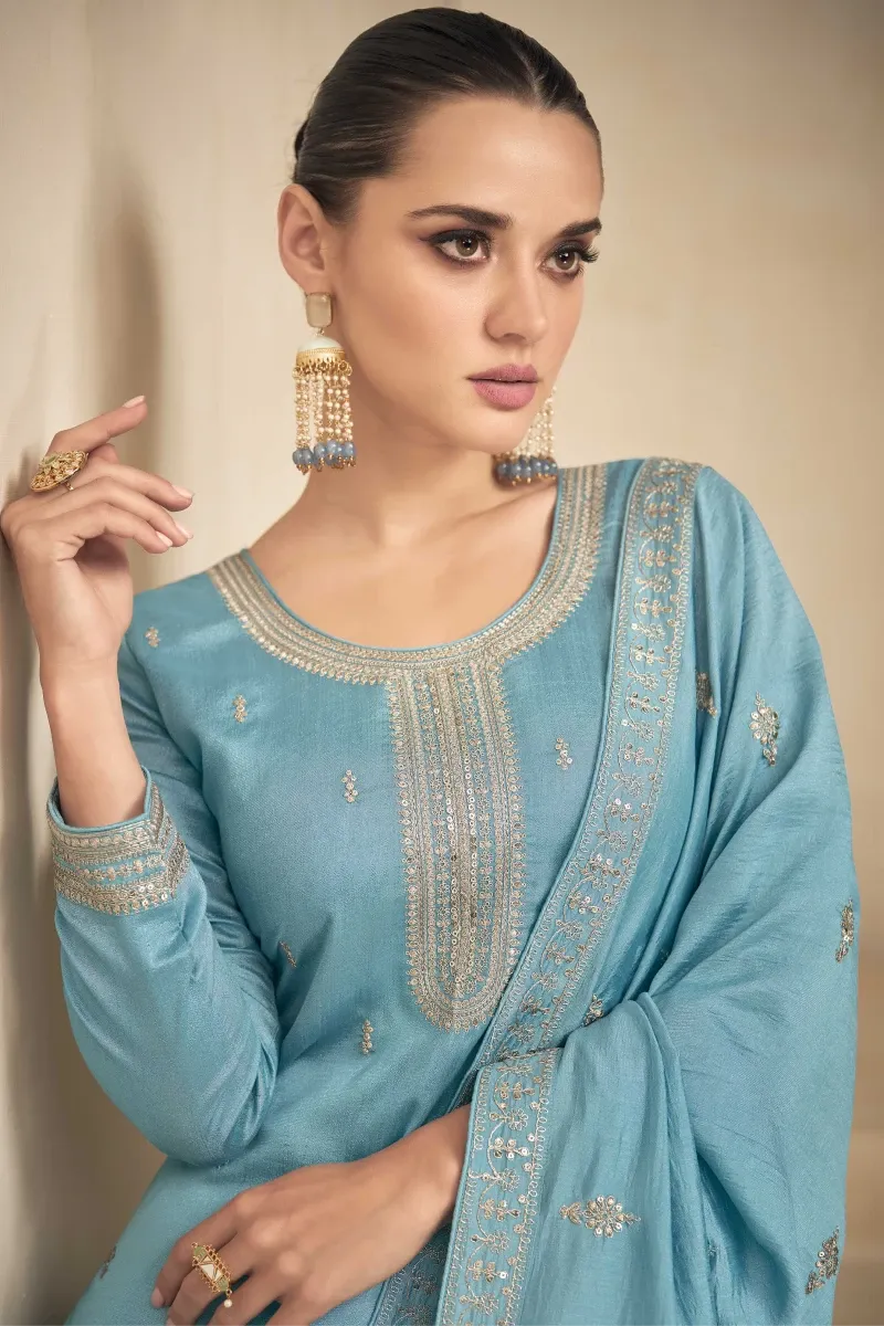 Lavender Embroidered Silk Palazzo Suit