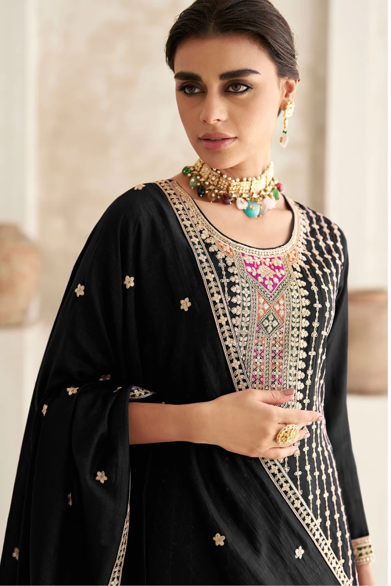 Black Art Silk Anarkali with Pant & Dupatta