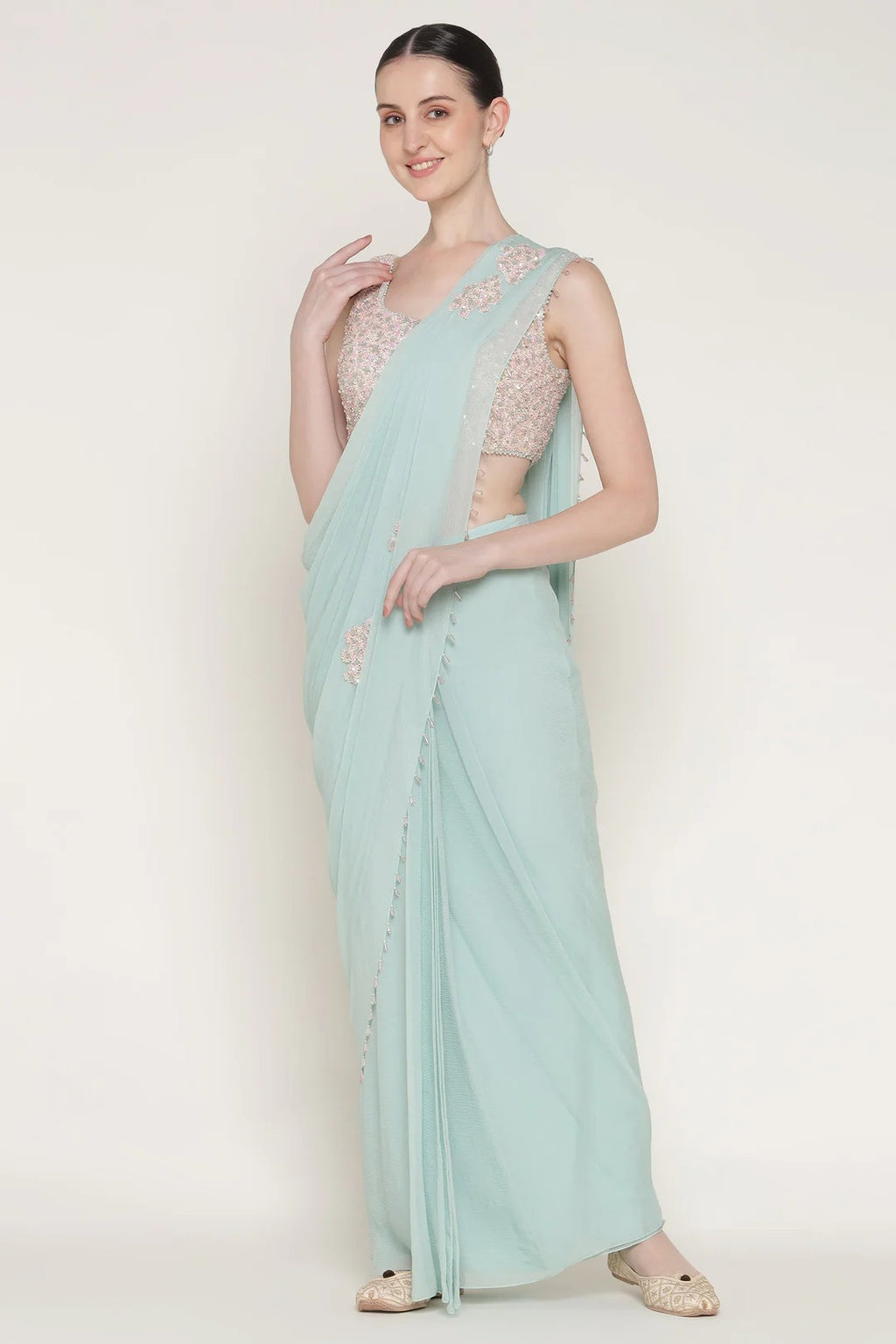 Aqua Starburst Drape Saree