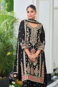 Black Embroidered Chinon Palazzo Style Salwar Suit