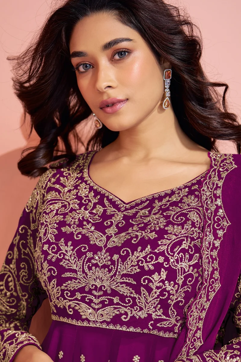 Magenta Embroidered Georgette Sharara Suit with Dupatta