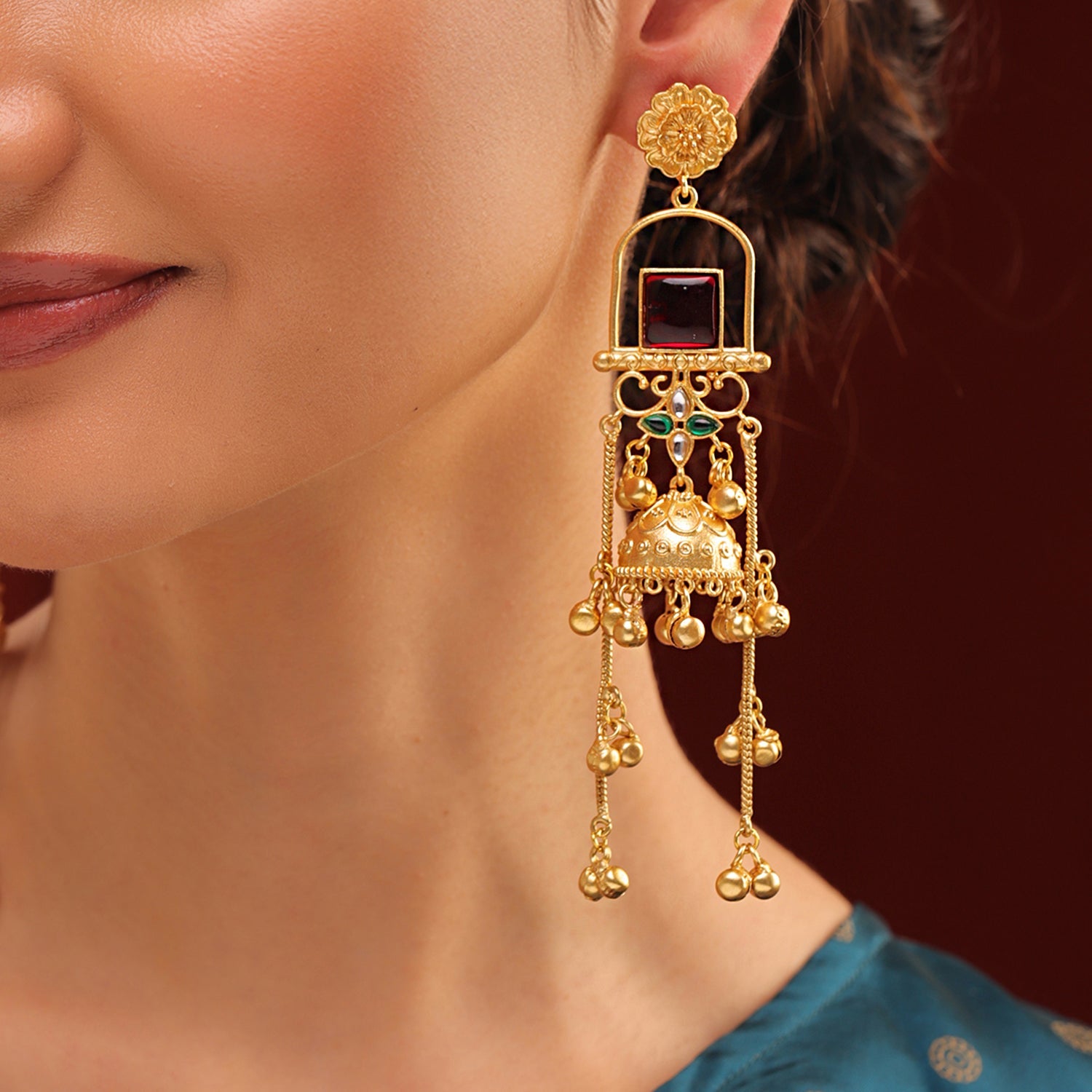Kashmiri Royal Zareen Jhumka Gold Ghungroo Earrings